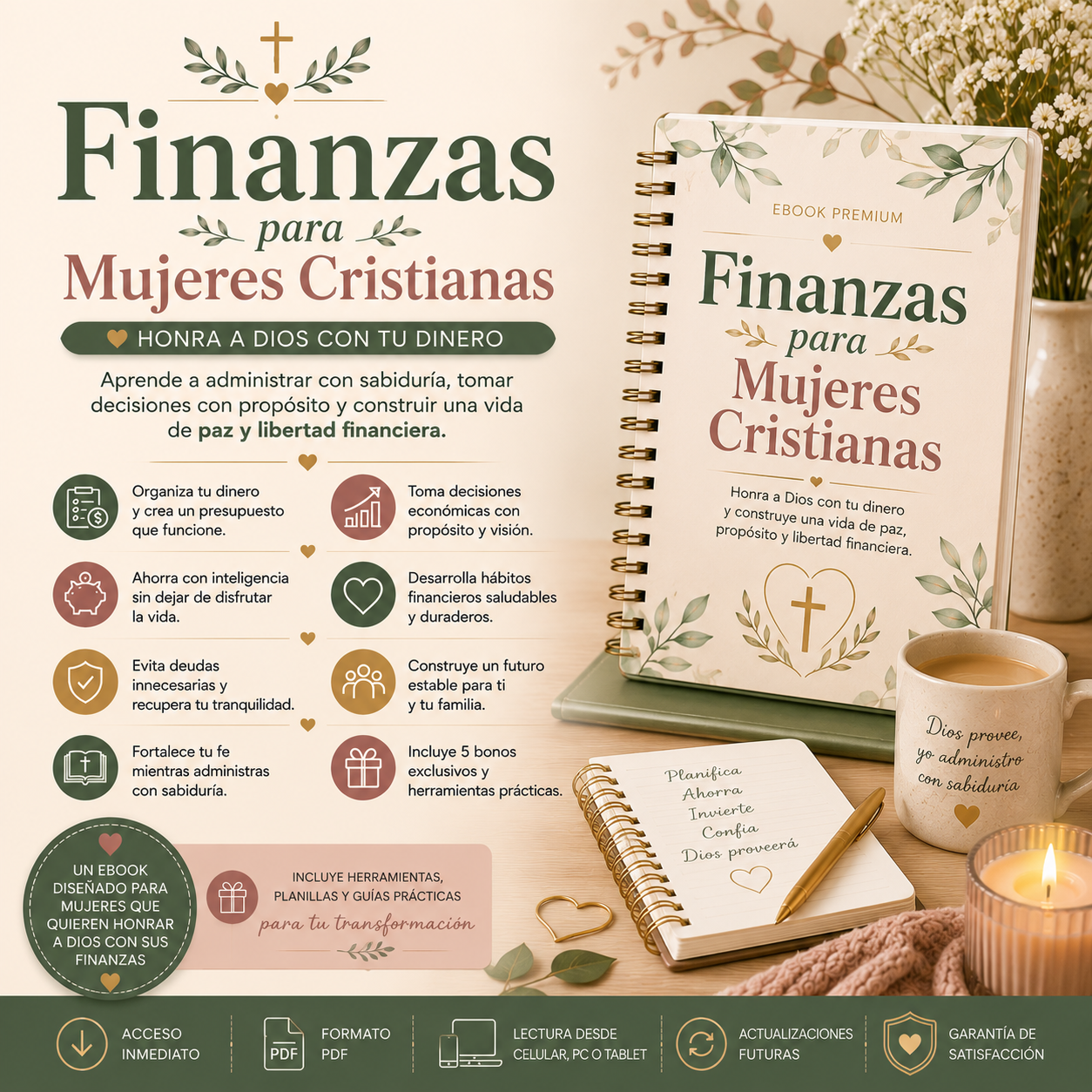Finanzas para Mujeres Cristianas + 4 ebooks /6 planillas de Regalo!!!