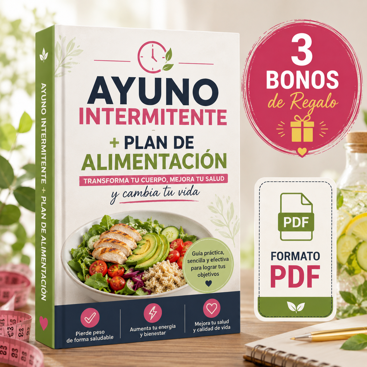 AYUNO INTERMITENTE + PLAN DE ALIMENTACION + 3 Super bonos de Regalo 🎁