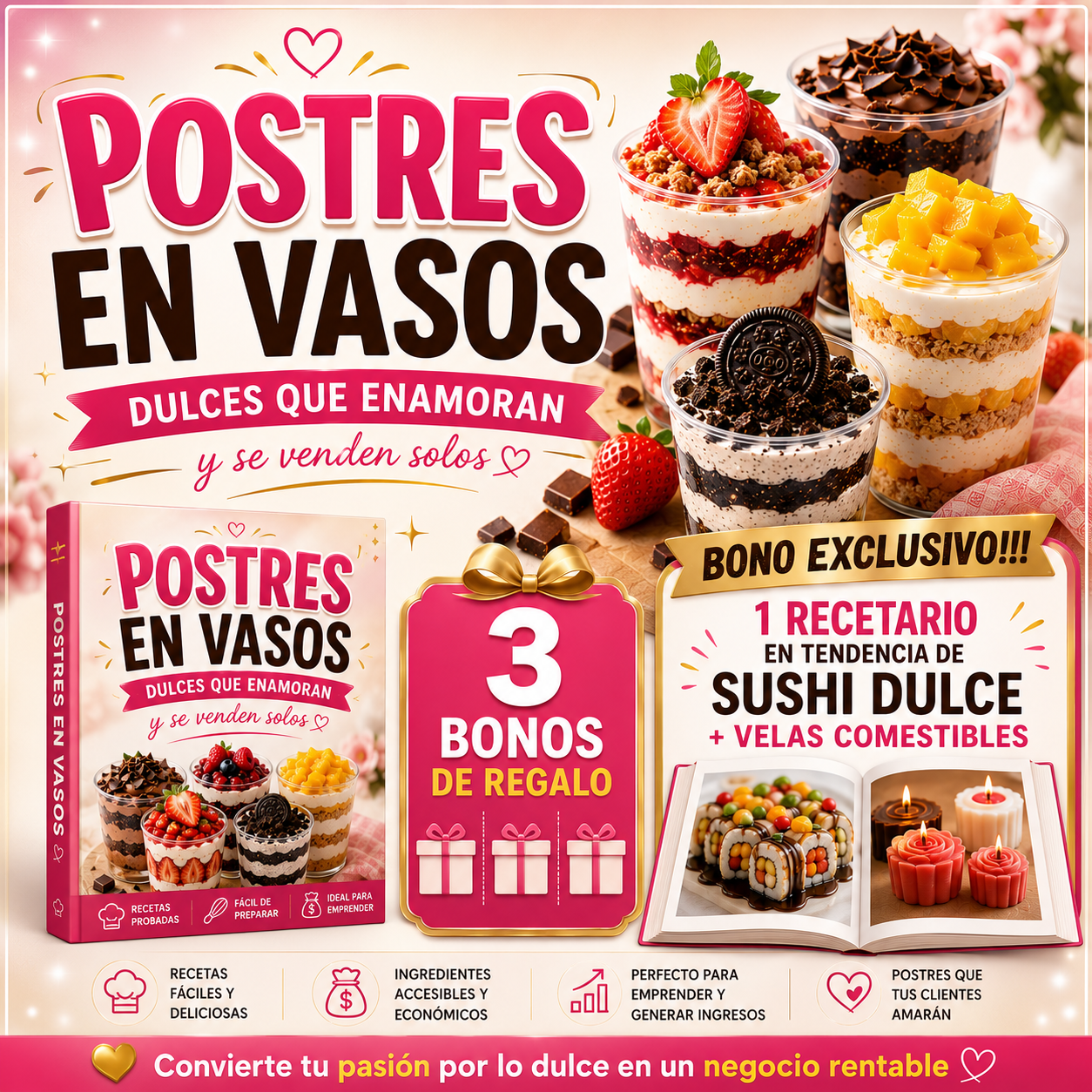 POSTRES EN VASOS + 3 BONOS DE REGALO + 1 EBOOK EXCLUSIVO!!