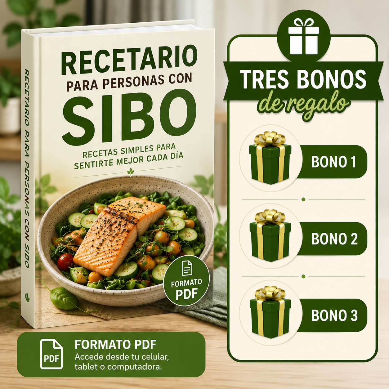 RECETARIO PARA PERSONAS CON SIBO + 3 BONOS DE REGALO!