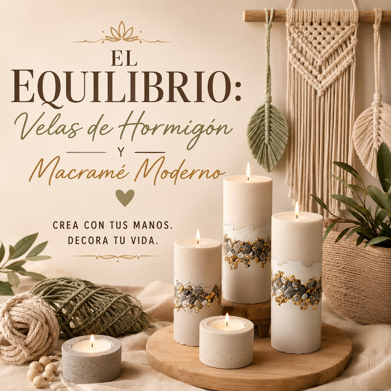 El Equilibrio perfecto: Velas de Hormigón + Macramé para tu hogar.