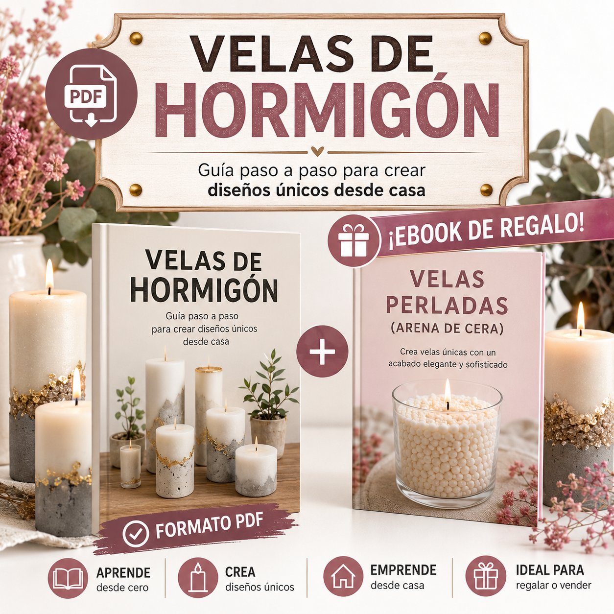VELAS DE HORMIGÓN + 1 EBOOK DE REGALO!