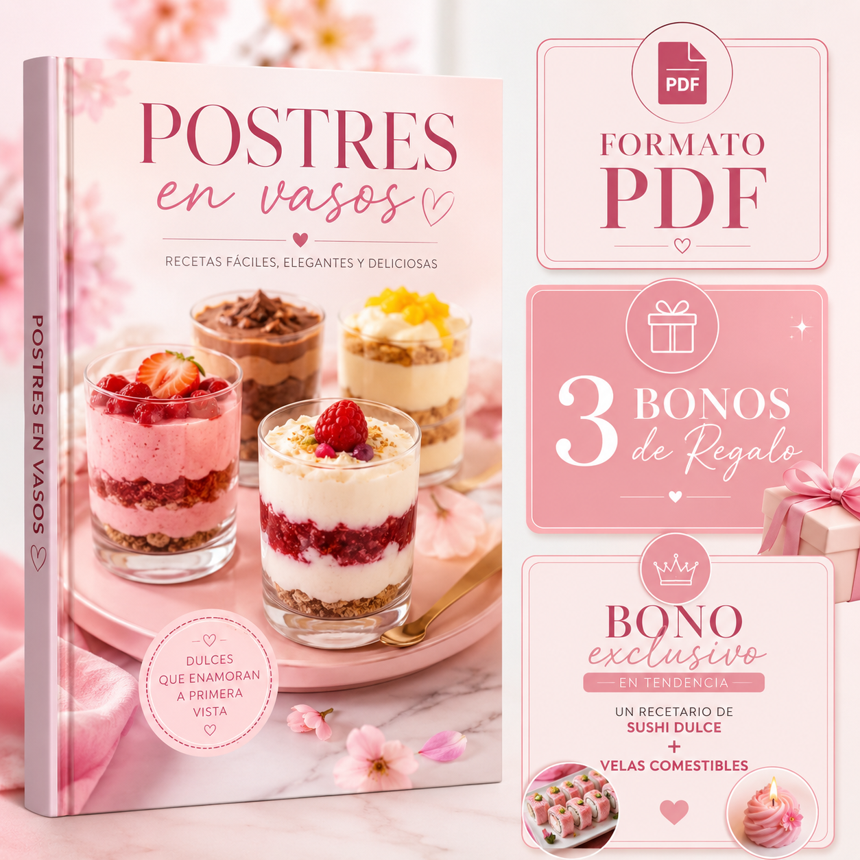 POSTRES EN VASOS + 3 BONOS DE REGALO + 1 EBOOK EXCLUSIVO!!
